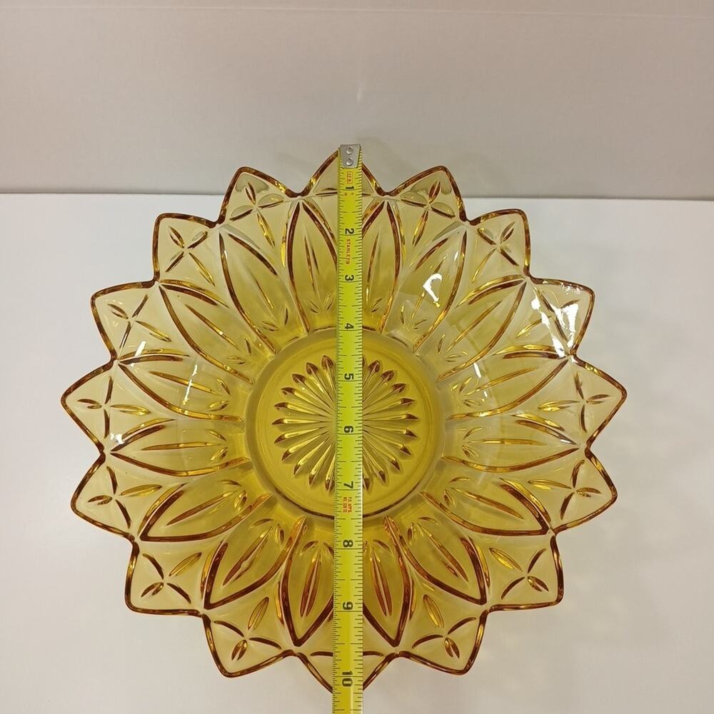 Vintage Federal Glass Flower Sunflower Petal Bowl Large Yellow Amber - Picture 3 of 16
